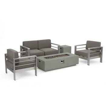 Cape Coral 5pc Aluminum and MGO Seating Set with Fire Table Gray - Christopher Knight Home