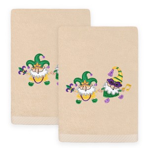 Linum Home Textiles Mardi Gras GNOMES - Embroidered Luxury 100% Turkish Cotton Hand Towels - 1 of 3