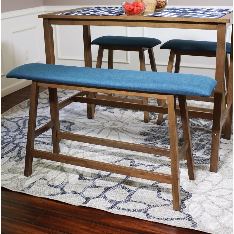 Sunnydaze Indoor Wooden Counter-Height Dining Bench - Weathered Oak Finish with Blue Cushion, 2 of 12