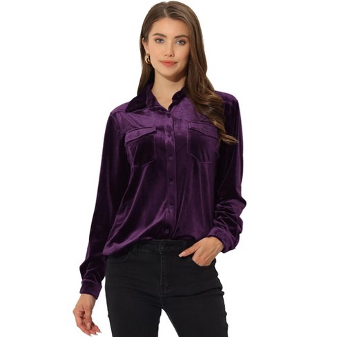 Women's Satin Long Sleeve Shirt Button Down Casual Blouse