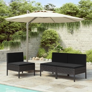 vidaXL Patio Chairs 3 pcs with Cushions Poly Rattan Black - 1 of 4