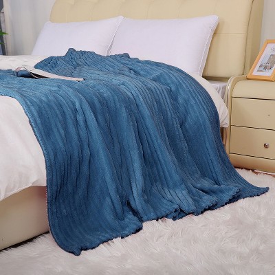 1 Pc Twin Microfiber Polar Fleece Bed Blankets Navy Blue - PiccoCasa