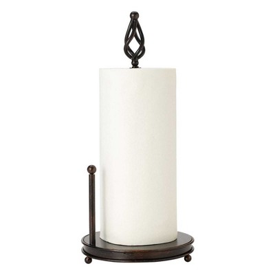 Mikasa Gourmet Basics Camille Paper Towel Holder, 16-Inch, Handcrafted Iron with Antique Black Finish, Decorative Countertop Organizer with Finial Top
