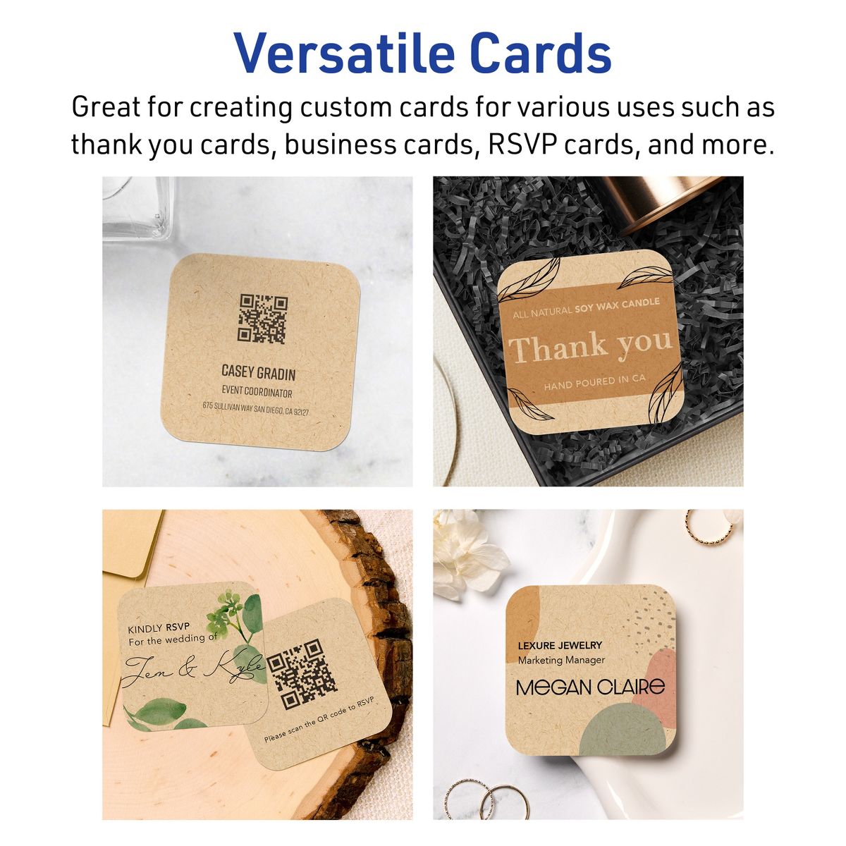 2-1/2" x 2-1/2" Square Rounded Corners, Kraft Brown Business Cards - thumbnail 3
