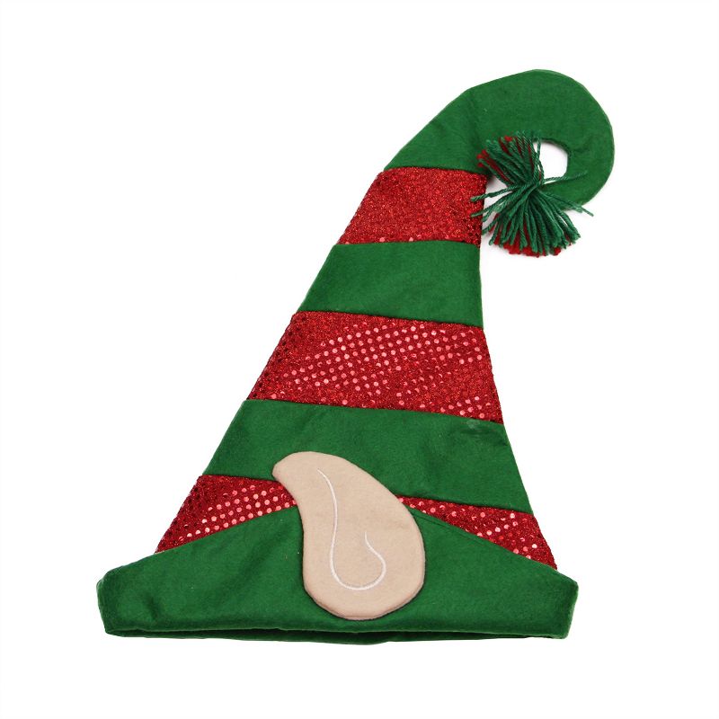 Northlight 22" Green and Red Striped Sequin Unisex Adult Christmas Elf Hat - One Size, 1 of 2