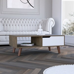 CAVINAS Coffee Tables for Living Room Rectangle Modern Coffee Table with 1 Drawer and 4 Stylish Legs, 1 Open Shelf - 1 of 4