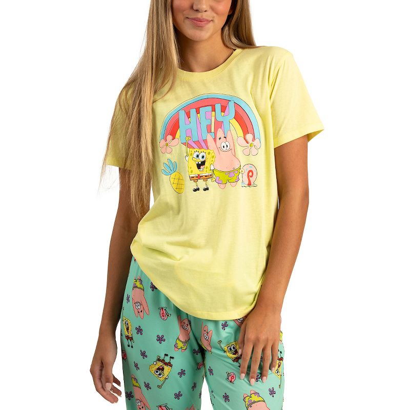 SpongeBob SquarePants Adult Womens' Sleepwear Set with Short Sleeve Tee and Sleep Pants, 2 of 5