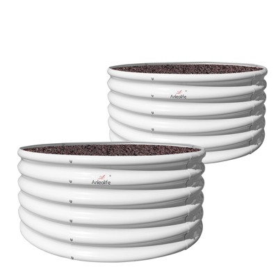 Cesicia 4x1.5ft White Round Galvanized Raised Garden Bed For Vegetables & Flowers