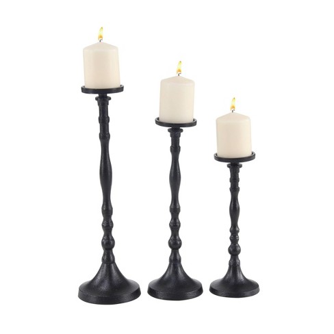 Black Candle Holders Set of 3 - Metal Candle Holders for Pillar Candles - 3  Pillar Candle Holder Centerpiece - Pillar Candle Holders for Table - Black