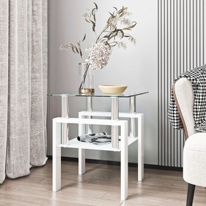 1-Piece Modern Tempered Glass Tea Table Coffee Table End Table, Square Table for Living Room, Transparent/White - 1 of 1