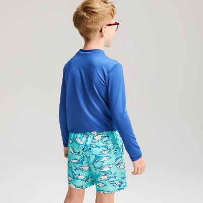 Детские купальники Cat & Jack Boys' Shark Swim Trunks - Cat & Jack™ Aqua Blue S — фото 2