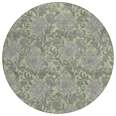 Artichoke Green Gray And Taupe Floral Washable Indoor Outdoor Area Rug
