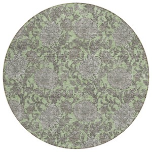 Artichoke Green Gray And Taupe Floral Washable Indoor Outdoor Area Rug - 1 of 4