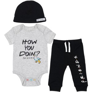 FRIENDS Bodysuit Pants and Hat 3 Piece Outfit Set Black - 1 of 4