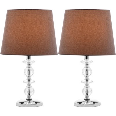 Derry 15-Inch Clear Crystal Table Lamp Set with Brown Shades
