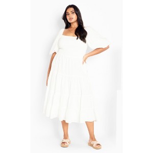 Women's Plus Size Ariella Puff Sleeve Tier Dress - ivory | CITY CHIC - 1 of 4