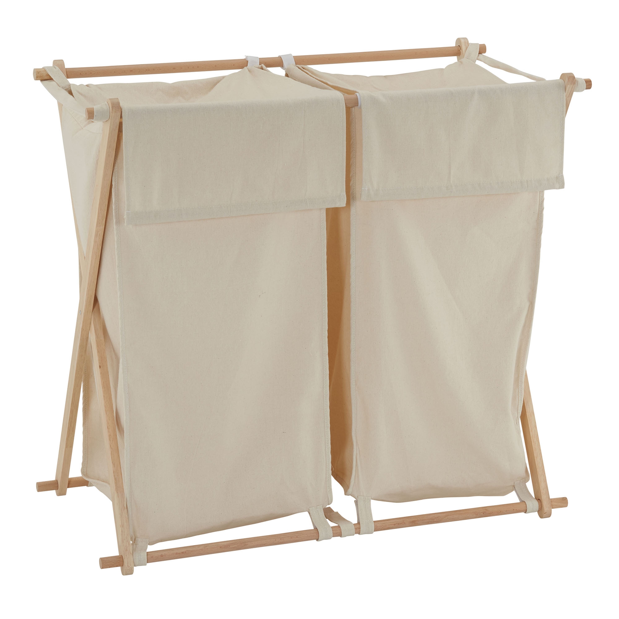 X-Frame Wood Laundry Sorter, Collapsible Wood Frame with Washable Poly-Cotton Bags