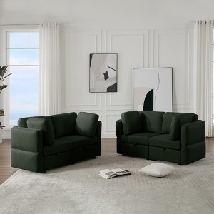 LOVMOR Living Room Furniture Sets, 2-Piece Upholstered Sofa Set, Modern Loveseat Sofa Setwith Storage Space Under Seats, Adjustable Arms and Back - 1 of 4