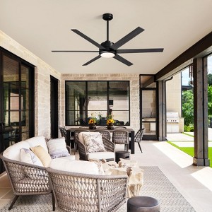 Ludomide Large Ceiling Fans with Lights and Remote, Modern Black Industrial Ceiling Fan Light for Farmhouse Living Garage Covered Outdoor - 1 of 4