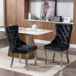 Velvet Dining Chair Set of 2,Upholstered Dining Chairs with Nailhead Trim for Dining Room,High Backrest Armless Kitchen Chairs-Cuddlewood - 1 of 4
