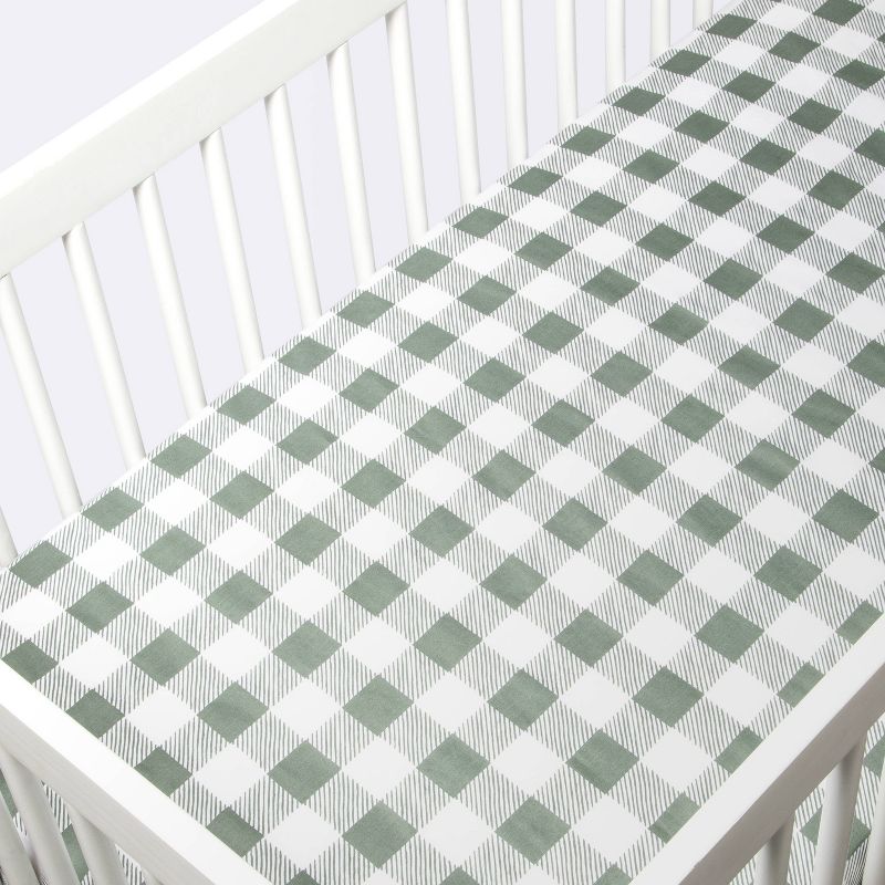 Fitted Crib Sheet - Cloud Island&#8482; Green Gingham, 4 of 7