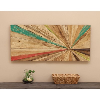 39" x 18" Multicolor Teak Wood Starburst Handmade Radial Wall Decor