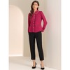 INSPIRE CHIC Women's Casual Peter Pan Collar Button Down Contrast Puff Sleeve Work Blouse - 2 of 4