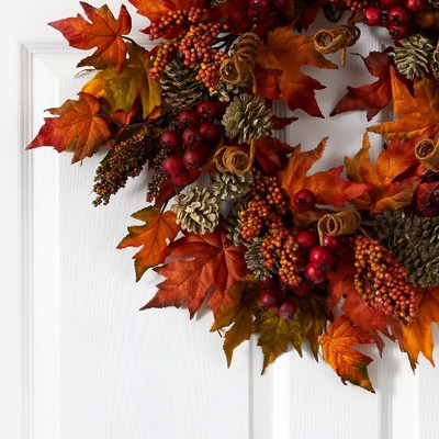 Autumn Maple and Berry Artificial Wreath with Pinecones