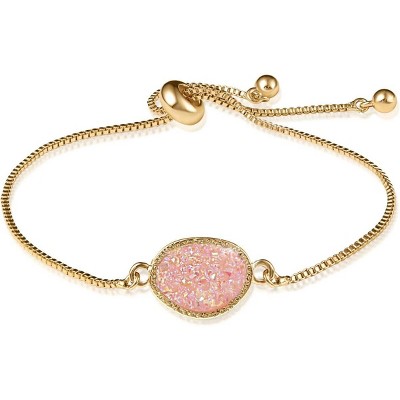 Humble Chic NY Simulated Druzy Chain Bracelet for Women - Boho Stackable Adjustable Bolo Slider Bracelet