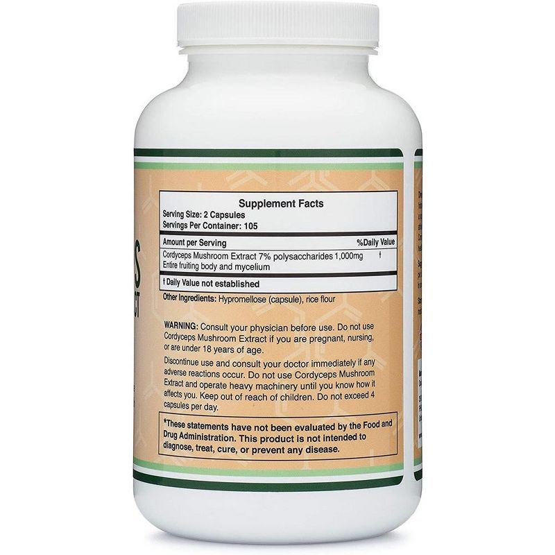 Cordyceps Mushroom Extract - 210 x 500 mg capsules by Double Wood Supplements - Supports Cardiovascular Health, 2 of 4