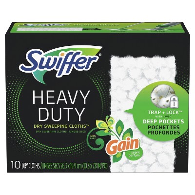 Swiffer Sweeper Heavy Duty Multi-Surface Dry Cloth Refills for Floor Sweeping and Cleaning, Gain scent, 10 count