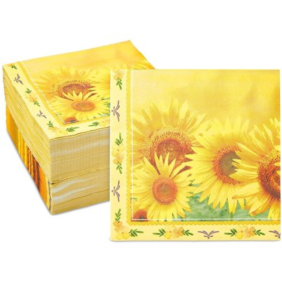 Sparkle and Bash 150 Pack Sunflower Paper Napkins for Floral Party (6.5 x 6.5 In)