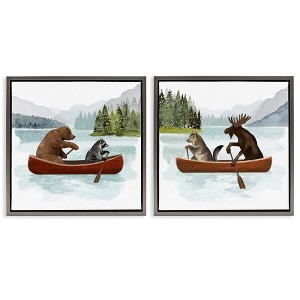 Stupell Industries Woodland Animals on Canoes 2pc Floating Frame Art Set, Gray, 18" x 18" - 1 of 4