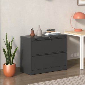 ACEPANO 35.43 in. W Metal Lateral File Cabinet with Lock & 2 Drawers for Office & Home-Black - 1 of 4