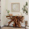 Contemporary Teak Wood Organic Console Table Brown - Olivia & May: Glass Top, No Assembly Required - 2 of 4