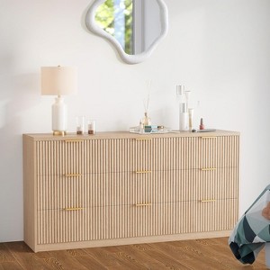 Modern 8 or 9-Drawer Fluted Dresser, Large Capacity Wood Storage Organizer with Metal Handles & Anti-Tip Design for Bedroom Living Room Hallway - 1 of 4