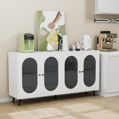 60"Modern Accent Sideboard Cabinet with Acrylic Doors, Freestanding Storage Cupboard Console Table,White