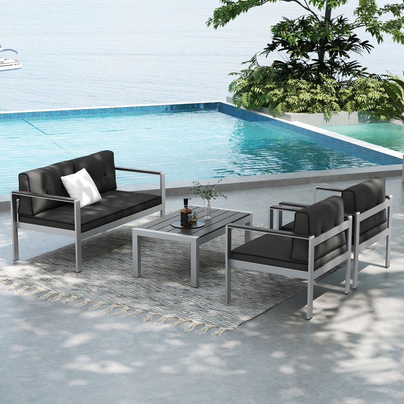 Costway 4 PCS Patio Aluminum Sofa Set Coffee Table Cushioned Loveseat Chair WPC Armrests, 2 of 11