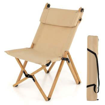 Tangkula Outdoor Adjustable Backrest Chair Folding Camping Chair Bamboo w/ Carrying Bag
