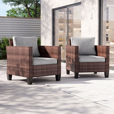 Sonkuki 2PCS Patio Single Sofas Outdoor Wicker Rattan Furniture Set w/ Soft Cushions for Garden Yard Porch