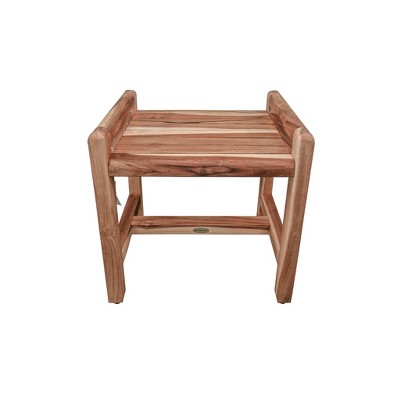 EcoDecors 20" Eleganto ED982 Wide Teak Shower Bench with Handles: Rectangle, Non-Upholstered, 250lb Capacity