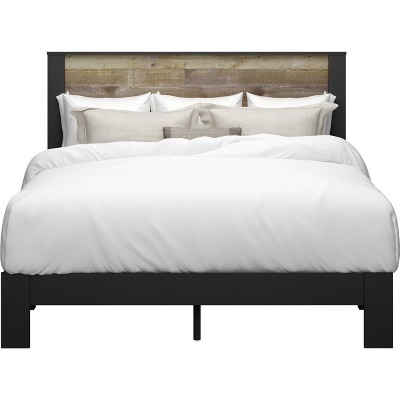 Beckett Queen Low Profile Panel Platform Bed, Knotty Oak/Matte Black - Hillsdale Furniture