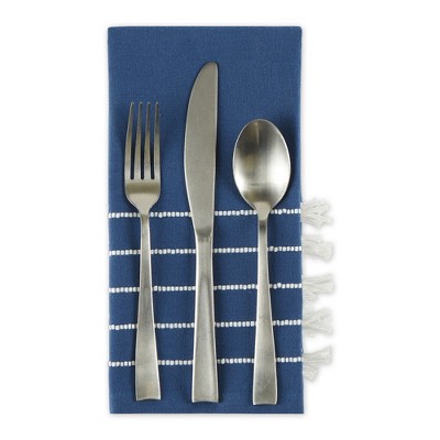 Navy and Off-White Cotton Tassel Napkins Set of 4