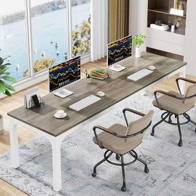 Okak Farmhouse Wood Large Collaborative Desk Rectangle Dining Table,Long Modern Kitchen Dinner Table for Dining Room,Breakfast Nook