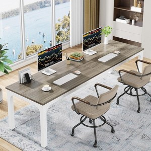Okak Farmhouse Wood Large Collaborative Desk Rectangle Dining Table,Long Modern Kitchen Dinner Table for Dining Room,Breakfast Nook - 1 of 4