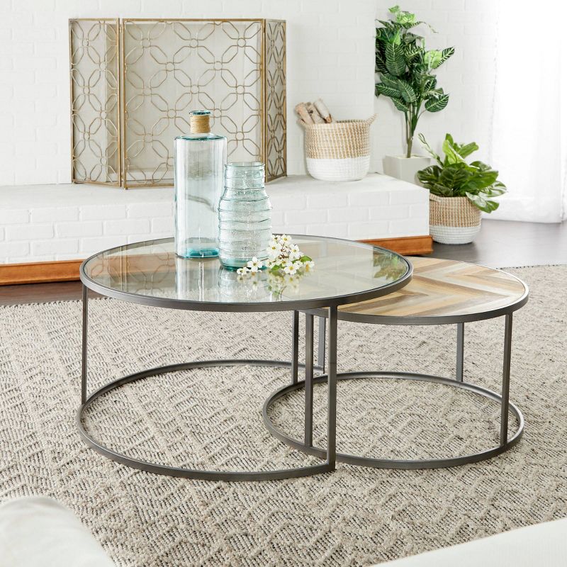 Set of 2 Contemporary Nesting Round Coffee Tables Gray - Olivia &#38; May, 4 of 18