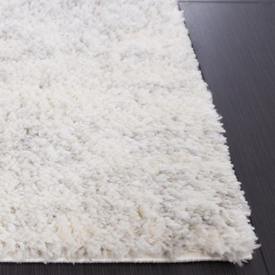 Ivory and Light Grey Synthetic Shag Square Rug, 8'x8'