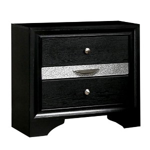 Royal Hampton Nightstand with Silver Trim Accent and 1 Jewelry Drawer, Black - 1 of 4