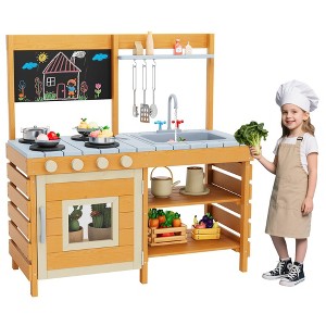 Mud Kitchen for Kids Outdoor Playset Kitchen with Cookware Pretend Stove Single Door Cabinet Bottom Storage Shelves Ideal Gift for Boys Girls 3-8 - 1 of 4