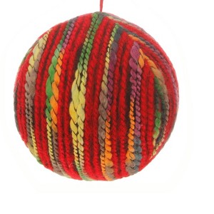 Raz Imports 5" Striped Yarn Christmas Ball Ornament - Red/Purple - 1 of 3